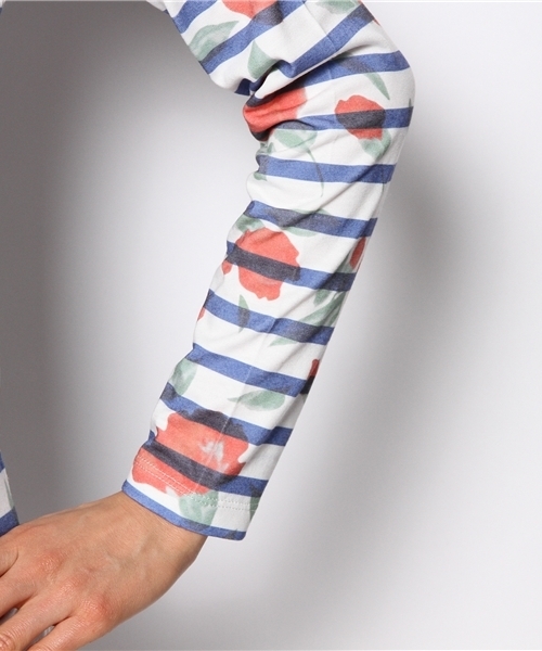 Ray BEAMS(レイビームス)の「○Ray BEAMS / フラワープリント ボーダー ボートネック Tシャツ(Tシャツ/カットソー・レディース・レッド/イエロー・ONE SIZE)」の9枚目の写真