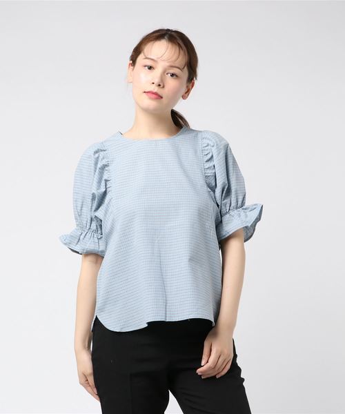 ehka sopo（エヘカソポ）の「キャンディースリーブチェックブラウス（シャツ/ブラウス・レディース・ベージュ/ブルー/ミント・ﾌﾘ-）」の3枚目の写真