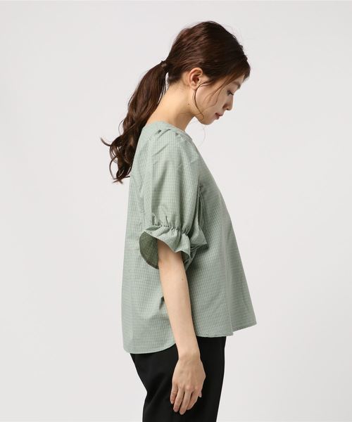 ehka sopo（エヘカソポ）の「キャンディースリーブチェックブラウス（シャツ/ブラウス・レディース・ベージュ/ブルー/ミント・ﾌﾘ-）」の4枚目の写真