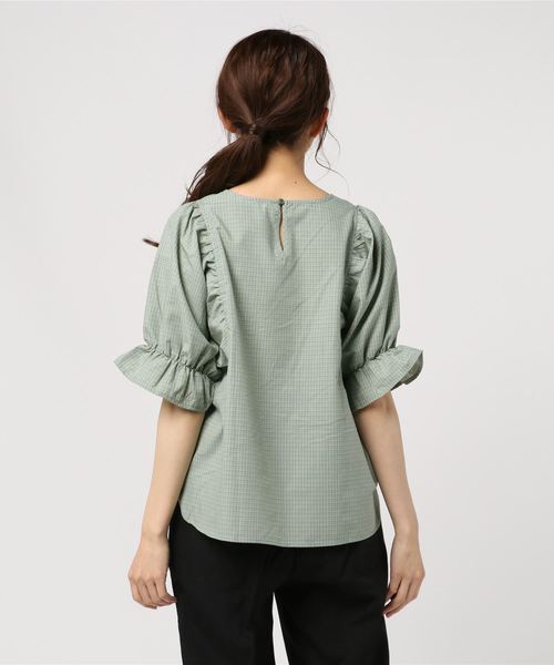 ehka sopo（エヘカソポ）の「キャンディースリーブチェックブラウス（シャツ/ブラウス・レディース・ベージュ/ブルー/ミント・ﾌﾘ-）」の5枚目の写真