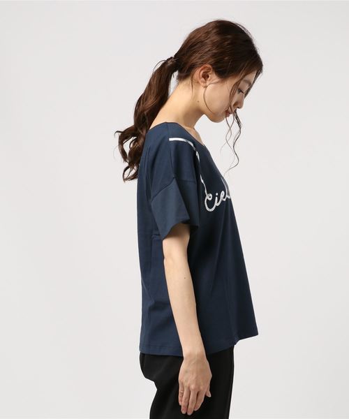 JETSET SOLO PLUS （ジェットセットソロプラス）の「レタリング箔プリントTシャツ（Tシャツ/カットソー・レディース・ネイビー/オフホワイト・FREE）」の3枚目の写真