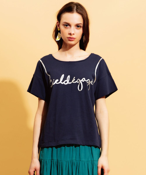 JETSET SOLO PLUS （ジェットセットソロプラス）の「レタリング箔プリントTシャツ（Tシャツ/カットソー・レディース・ネイビー/オフホワイト・FREE）」の7枚目の写真