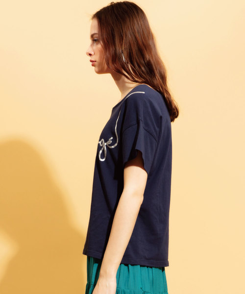 JETSET SOLO PLUS （ジェットセットソロプラス）の「レタリング箔プリントTシャツ（Tシャツ/カットソー・レディース・ネイビー/オフホワイト・FREE）」の6枚目の写真