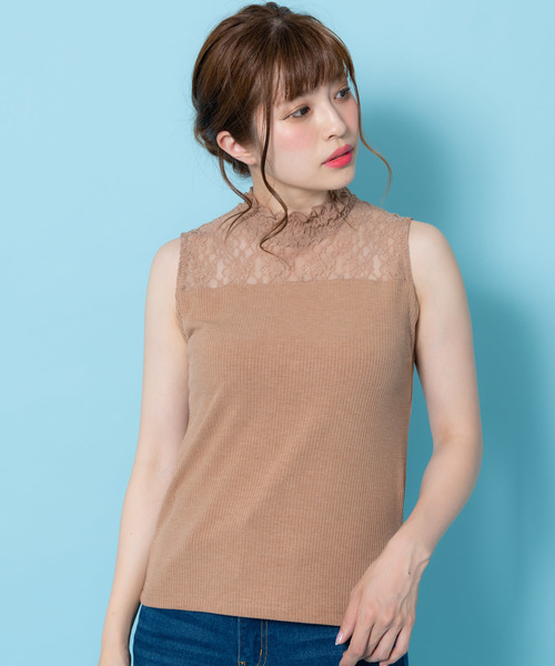 Rewde(ルゥデ)の「【5色展開】ハイネックノースリーブレーストップス(9R15-50624A)(Tシャツ/カットソー・レディース・ホワイト/ブラック/イエロー/キャメル/ネイビー・L/M)」の5枚目の写真