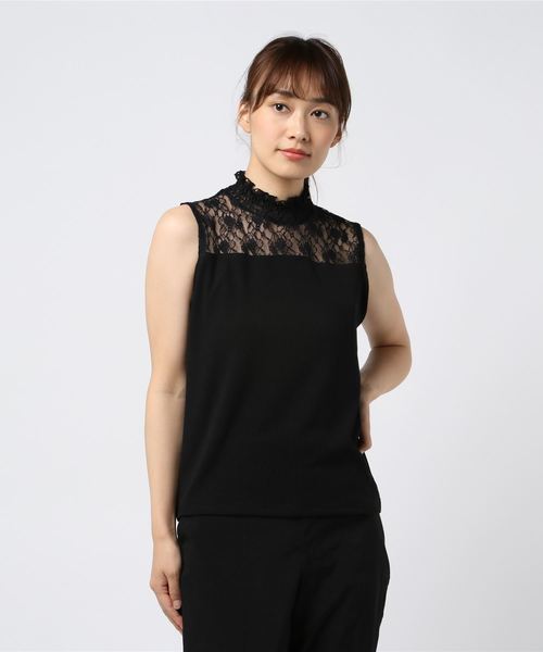 Rewde(ルゥデ)の「【5色展開】ハイネックノースリーブレーストップス(9R15-50624A)(Tシャツ/カットソー・レディース・ホワイト/ブラック/イエロー/キャメル/ネイビー・L/M)」の9枚目の写真