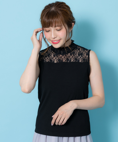 Rewde(ルゥデ)の「【5色展開】ハイネックノースリーブレーストップス(9R15-50624A)(Tシャツ/カットソー・レディース・ホワイト/ブラック/イエロー/キャメル/ネイビー・L/M)」の22枚目の写真