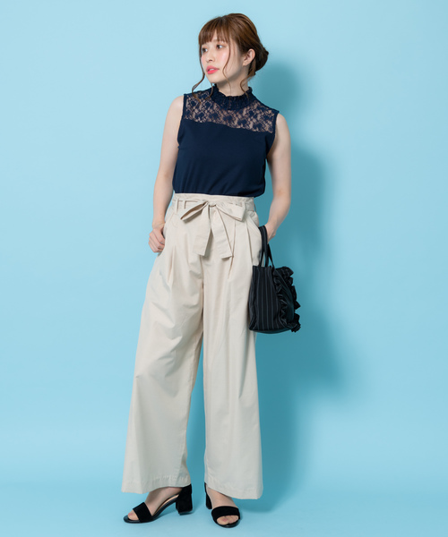 Rewde(ルゥデ)の「【5色展開】ハイネックノースリーブレーストップス(9R15-50624A)(Tシャツ/カットソー・レディース・ホワイト/ブラック/イエロー/キャメル/ネイビー・L/M)」の8枚目の写真