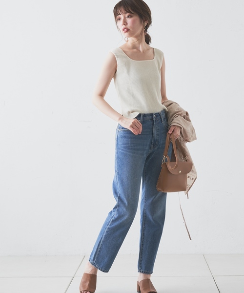 natural couture（ナチュラルクチュール）の「ワッフルスクエアタンク（タンクトップ・レディース・ブラック/ブラウン/レッド/オフホワイト・FREE）」の8枚目の写真