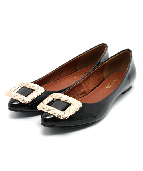 ROSE BUD（ローズバッド）の「B310-27 METAL FRONT PATENT FLAT SHOES（パンプス・レディース・ホワイト/ブラック・36/37/39/38）」の2枚目の写真