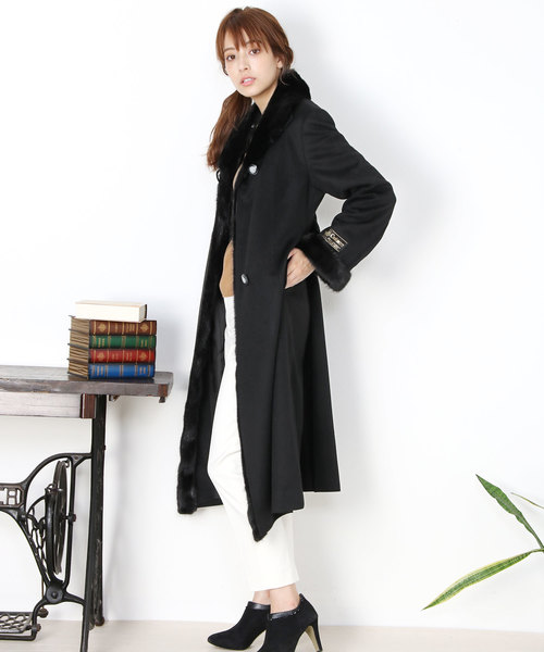 sankyo shokai(サンキョウショウカイ)の「カシミヤ100%ロングコートミンクファー(その他アウター・レディース・ブラック・M/L)」の7枚目の写真