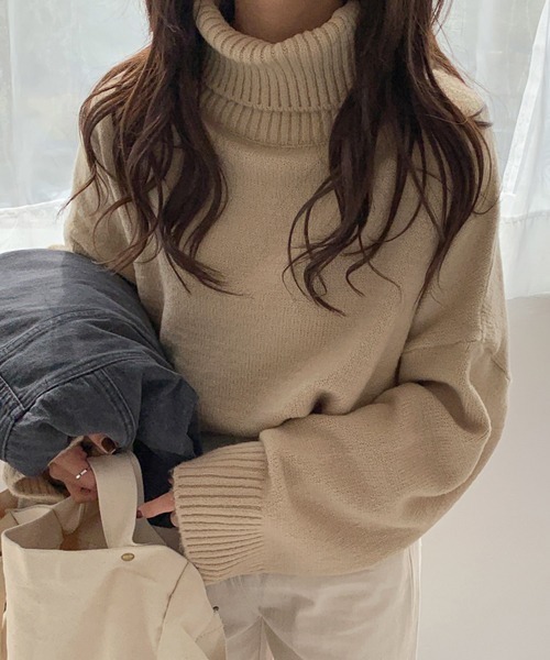 merongshop（メロンショップ）の「MERONGSHOP タートルネックゆるニット（ニット/セーター・レディース・ブラック/ベージュ/ブラウン/ピンク/ブルー・FREE）」の6枚目の写真