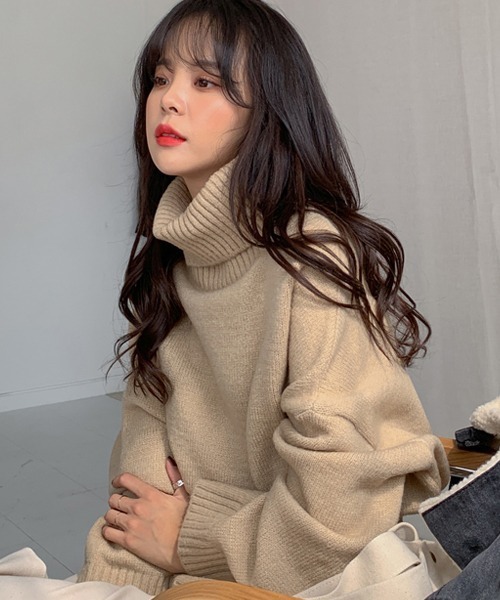 merongshop（メロンショップ）の「MERONGSHOP タートルネックゆるニット（ニット/セーター・レディース・ブラック/ベージュ/ブラウン/ピンク/ブルー・FREE）」の7枚目の写真