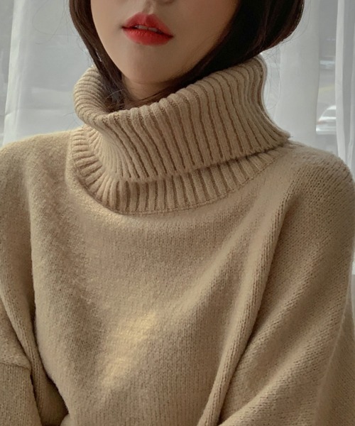 merongshop（メロンショップ）の「MERONGSHOP タートルネックゆるニット（ニット/セーター・レディース・ブラック/ベージュ/ブラウン/ピンク/ブルー・FREE）」の8枚目の写真