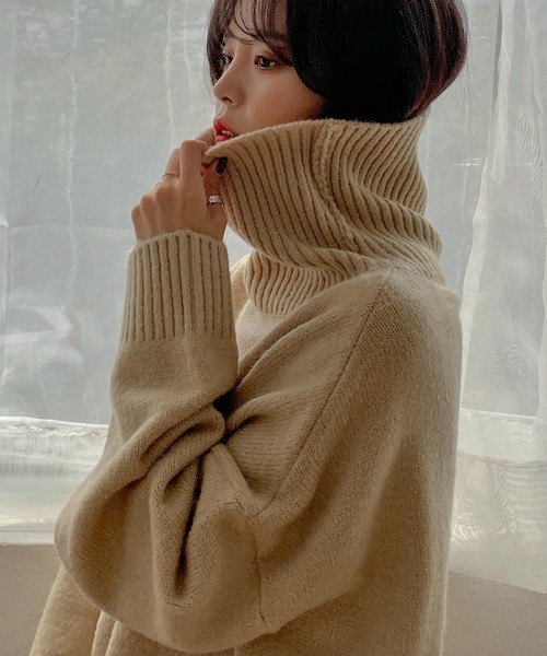merongshop（メロンショップ）の「MERONGSHOP タートルネックゆるニット（ニット/セーター・レディース・ブラック/ベージュ/ブラウン/ピンク/ブルー・FREE）」の9枚目の写真