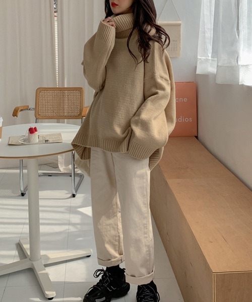 merongshop（メロンショップ）の「MERONGSHOP タートルネックゆるニット（ニット/セーター・レディース・ブラック/ベージュ/ブラウン/ピンク/ブルー・FREE）」の10枚目の写真