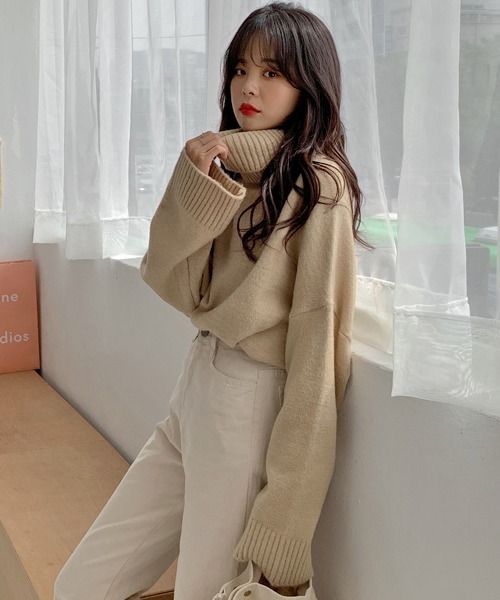 merongshop（メロンショップ）の「MERONGSHOP タートルネックゆるニット（ニット/セーター・レディース・ブラック/ベージュ/ブラウン/ピンク/ブルー・FREE）」の11枚目の写真