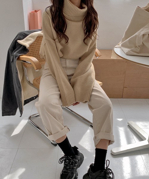 merongshop（メロンショップ）の「MERONGSHOP タートルネックゆるニット（ニット/セーター・レディース・ブラック/ベージュ/ブラウン/ピンク/ブルー・FREE）」の12枚目の写真