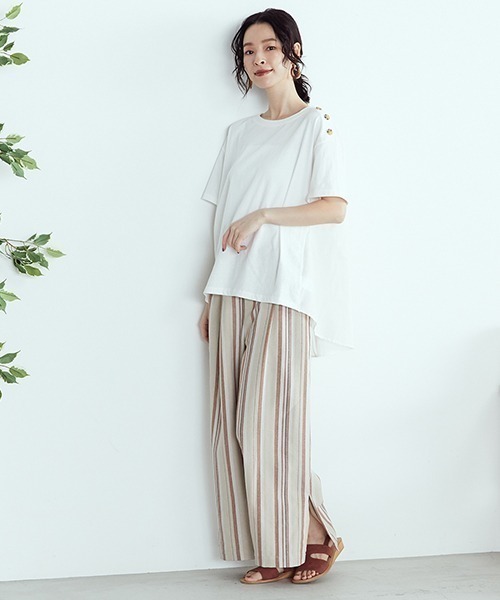 ONIGIRI（オニギリ）の「サイドスリット ワイドパンツ（その他パンツ・レディース・カーキ/オレンジ・SMALL/MEDIUM/LARGE）」の8枚目の写真