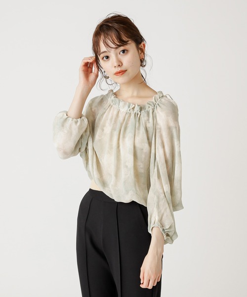 mystic(ミスティック)の「ネックギャザーシフォンブラウス(シャツ/ブラウス・レディース・ベージュ/グレー/グリーン・FREE)」の7枚目の写真