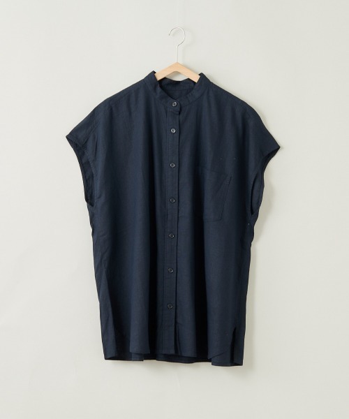 cepo（セポ）の「ＬＩＮＥＮブレンドバンドカラーシャツ（シャツ/ブラウス・レディース・オフホワイト/オレンジ/ネイビー/ブラウン・M）」の4枚目の写真