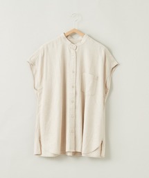 LINENブレンドバンドカラーシャツ