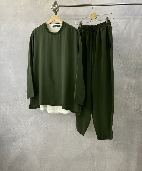 Beno（ビーノ）の「ソフト ジョーゼット / リラクシング レイヤード ビッグシルエット ロンT（Tシャツ/カットソー・メンズ・ブラック/ライトグレー/ネイビー/ダークグリーン/ブルー・M/L）」の4枚目の写真