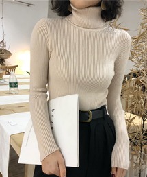 リブ タートルネックプルオーバー