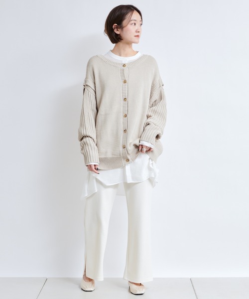 DouDou(ドゥドゥ)の「【WEB限定】編地切替ニット(ニット/セーター・レディース・ライトベージュ/バイオレット・FREE)」の16枚目の写真