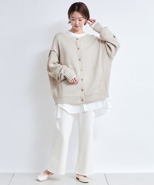 DouDou(ドゥドゥ)の「【WEB限定】編地切替ニット(ニット/セーター・レディース・ライトベージュ/バイオレット・FREE)」の18枚目の写真