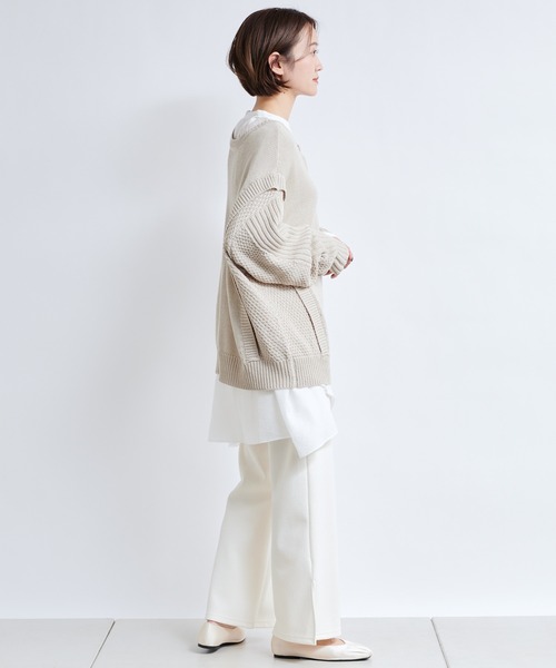 DouDou(ドゥドゥ)の「【WEB限定】編地切替ニット(ニット/セーター・レディース・ライトベージュ/バイオレット・FREE)」の20枚目の写真