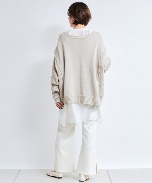DouDou(ドゥドゥ)の「【WEB限定】編地切替ニット(ニット/セーター・レディース・ライトベージュ/バイオレット・FREE)」の21枚目の写真