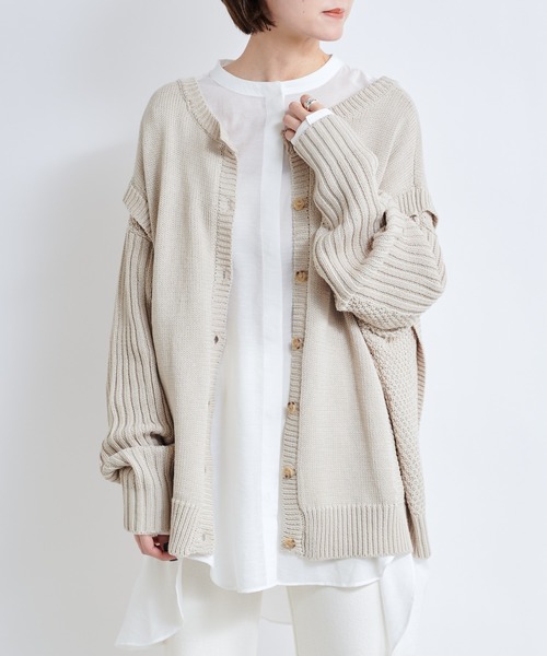 DouDou(ドゥドゥ)の「【WEB限定】編地切替ニット(ニット/セーター・レディース・ライトベージュ/バイオレット・FREE)」の8枚目の写真