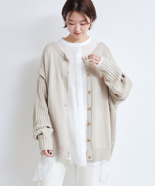 DouDou(ドゥドゥ)の「【WEB限定】編地切替ニット(ニット/セーター・レディース・ライトベージュ/バイオレット・FREE)」の9枚目の写真