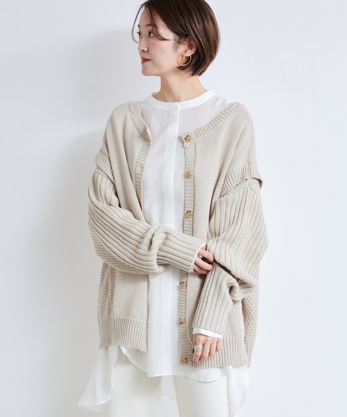 DouDou(ドゥドゥ)の「【WEB限定】編地切替ニット(ニット/セーター・レディース・ライトベージュ/バイオレット・FREE)」の10枚目の写真