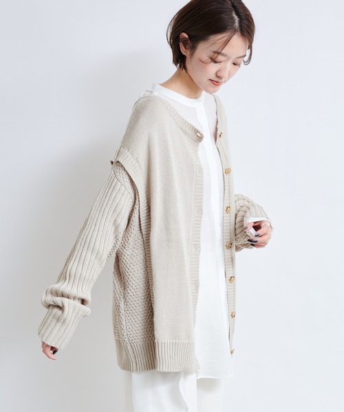 DouDou(ドゥドゥ)の「【WEB限定】編地切替ニット(ニット/セーター・レディース・ライトベージュ/バイオレット・FREE)」の11枚目の写真