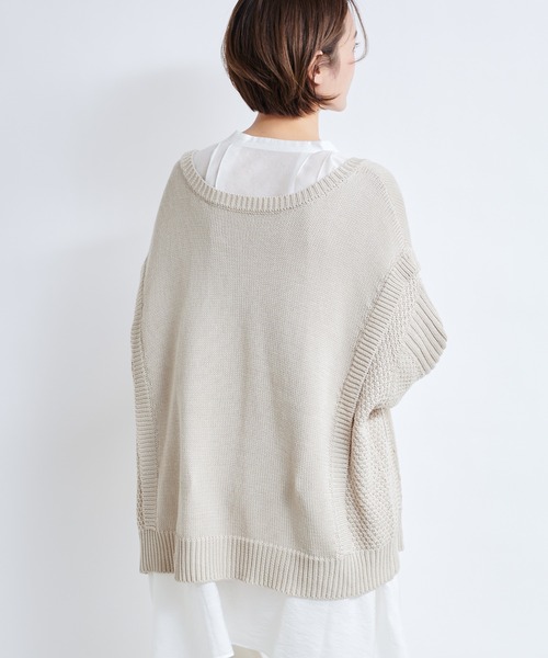 DouDou(ドゥドゥ)の「【WEB限定】編地切替ニット(ニット/セーター・レディース・ライトベージュ/バイオレット・FREE)」の12枚目の写真