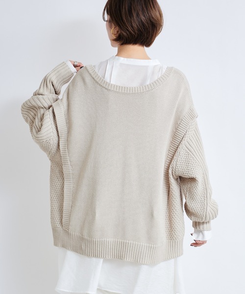 DouDou(ドゥドゥ)の「【WEB限定】編地切替ニット(ニット/セーター・レディース・ライトベージュ/バイオレット・FREE)」の13枚目の写真