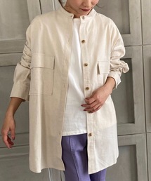 moment+（モーメントプラス）の「【2021S/S New Arrival】コットンリネンバンドカラービックシャツジャケット（カバーオール・レディース）」