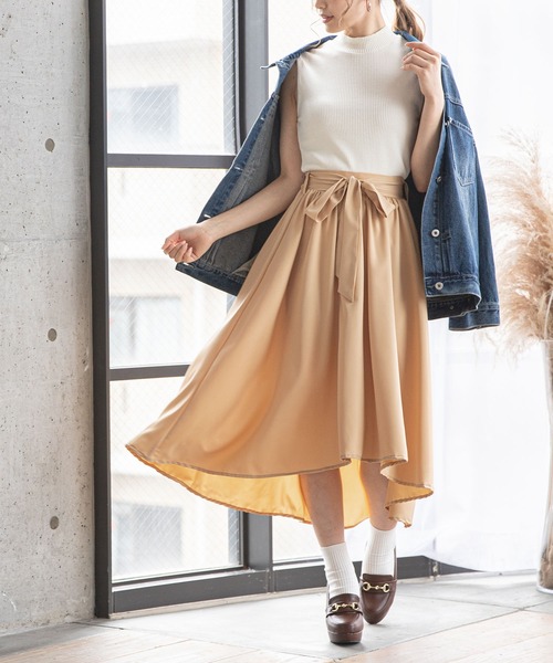 Newlyme（ニューリーミー）の「フィッシュテールリボンスカート（スカート・レディース・ブラック/イエロー/ブルー/グリーン/グレイッシュベージュ/ベビーピンク・MEDIUM/LARGE）」の12枚目の写真