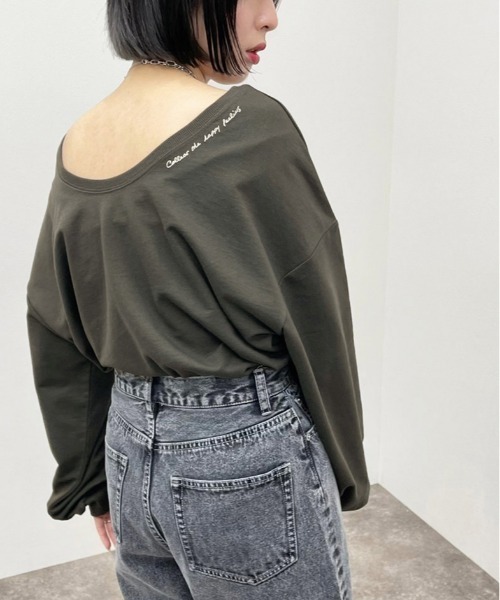 apres jour mignon(アプレジュールミニョン)の「バックUネックトップス【ZOZOTOWN限定アイテム】(Tシャツ/カットソー・レディース・グレイッシュベージュ/ブラック/ダークブルー/アイボリー・フリー/X-LARGE)」の3枚目の写真