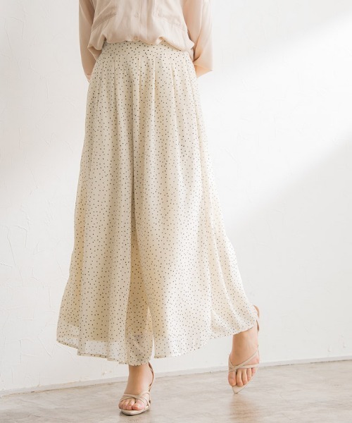 裏地付きシフォンタックフレアパンツ ロング丈（その他パンツ