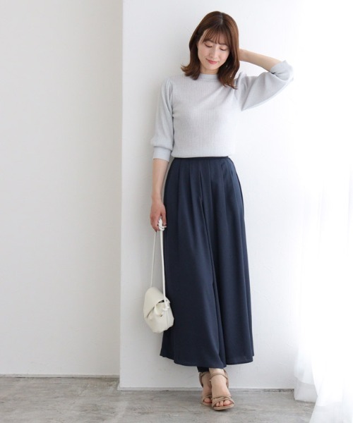 裏地付きシフォンタックフレアパンツ ロング丈（その他パンツ