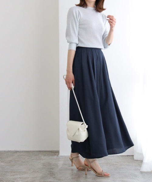 裏地付きシフォンタックフレアパンツ ロング丈（その他パンツ