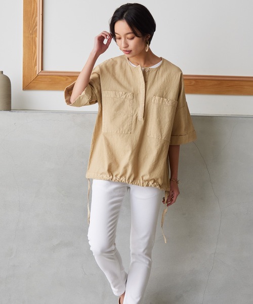 OMNES Another Edition（オムネス アナザーエディション）の「製品染め コットンビッグポケットプルオーバーシャツ（シャツ/ブラウス・レディース・ブラック/ベージュ/カーキ/モカ・FREE）」の11枚目の写真