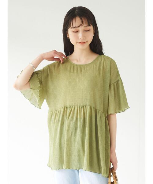 Green Parks(グリーンパークス)の「シャーリングカットプルオーバー*(Tシャツ/カットソー・レディース・チャコールグレー/イエロー/オフホワイト・FREE)」の5枚目の写真