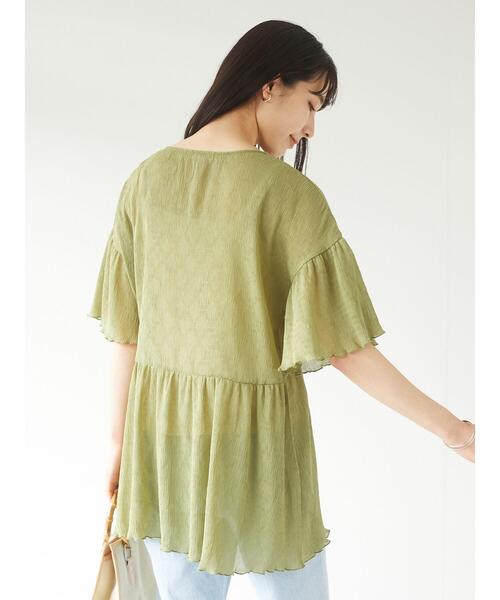 Green Parks(グリーンパークス)の「シャーリングカットプルオーバー*(Tシャツ/カットソー・レディース・チャコールグレー/イエロー/オフホワイト・FREE)」の6枚目の写真