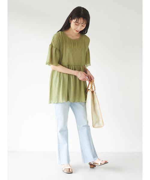 Green Parks(グリーンパークス)の「シャーリングカットプルオーバー*(Tシャツ/カットソー・レディース・チャコールグレー/イエロー/オフホワイト・FREE)」の12枚目の写真