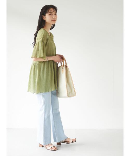 Green Parks(グリーンパークス)の「シャーリングカットプルオーバー*(Tシャツ/カットソー・レディース・チャコールグレー/イエロー/オフホワイト・FREE)」の13枚目の写真