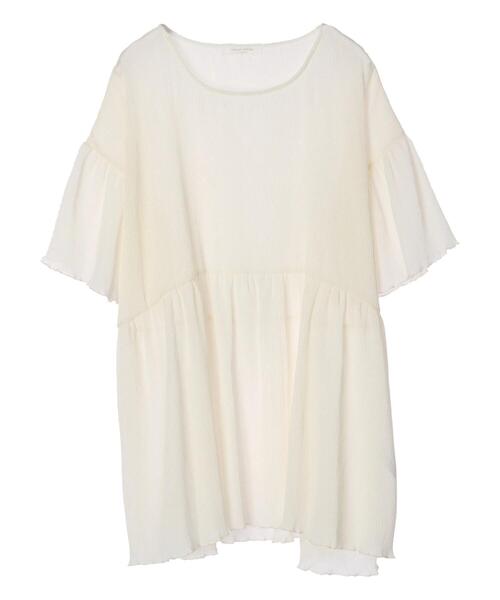 Green Parks(グリーンパークス)の「シャーリングカットプルオーバー*(Tシャツ/カットソー・レディース・チャコールグレー/イエロー/オフホワイト・FREE)」の2枚目の写真