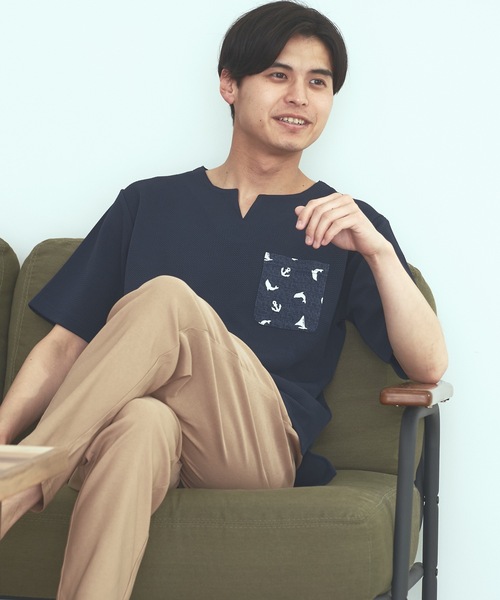 Blue Standard (ブルースタンダード)の「【BLUE STANDARD】速乾 制菌 防臭 快適 シワになりにくい ドライワッフルポケTシャツ(Tシャツ/カットソー・メンズ・ブルー系その他/ネイビー/ホワイト/オフホワイト・MEDIUM/LARGE/X-LARGE)」の4枚目の写真